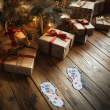 Decorațiune festivă – autocolant „A fost aici Moșul” – 25 x 10 cm – set 2 bucăți