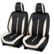 Huse auto premium 5 locuri Carguard Deluxe piele ecologică perforată - negru - alb