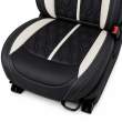 Huse auto premium 5 locuri Carguard Deluxe piele ecologică perforată - negru - alb