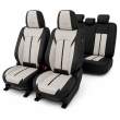 Huse auto premium 5 locuri Carguard Deluxe piele ecologică perforată - negru - crem