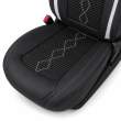 Huse auto premium 5 locuri Carguard Deluxe piele ecologică perforată și textil - negru - alb