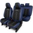 Huse auto premium 5 locuri Carguard Deluxe piele ecologică perforată și textil - negru - albastru închis