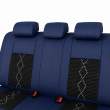 Huse auto premium 5 locuri Carguard Deluxe piele ecologică perforată și textil - negru - albastru închis