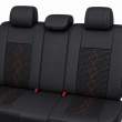 Huse auto premium 5 locuri Carguard Deluxe piele ecologică perforată și textil - negru - rosu închis