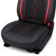 Huse auto premium 5 locuri Carguard Deluxe piele ecologică perforată și textil - negru - rosu închis
