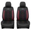 Huse auto premium 5 locuri Carguard Deluxe piele ecologică perforată și textil - negru - rosu închis