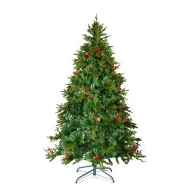 Brad artificial – 210 cm – PE/PVC – cu bobițe roșii