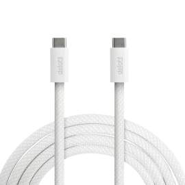 Cablu de alimentare și date Type-C / Type-C, 1 m, 5A, 240W, alb, cu înveliș textil