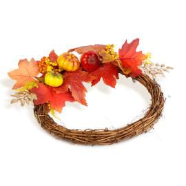 Coroniță decorativă de toamnă cu frunze, bobițe și conuri – Ø35 cm
