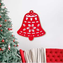 Decor de perete - Crăciun - clopoțel - 39.5 x 42 cm - roșu / auriu