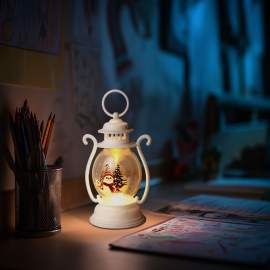 Decorațiune de Crăciun – felinar cu LED – model om de zăpadă – alb – 16,5 x 7 cm