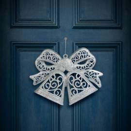 Decorațiune tip fundă – suspendabilă – argintie – 35 cm