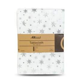 Față de masă decorativă – 140 x 240 cm – 100% poliester – model fulg de nea, culoare albă
