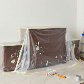 Folie protecție cu bandă adezivă mascare – 20 m × 2.5 m – 7 µm