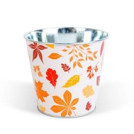 Ghiveci decorativ metalic cu model frunze – 15 x 13,7 cm – decorațiune de toamnă