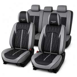Huse auto premium 5 locuri Carguard Deluxe piele ecologică perforată - gri - negru