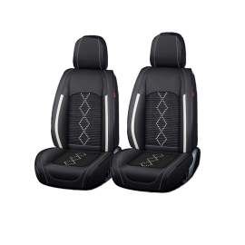 Huse auto premium 5 locuri Carguard Deluxe piele ecologică perforată și textil - negru - alb