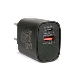 Încărcător Rapid Universal cu USB-A (QC 3.0) și USB-C PD 20W - Negru