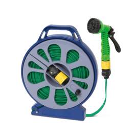 Kit de irigare - 15m flexibil, furtun din material cu tambur, duză 7 în 1, conectori