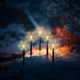 Lampă decorativă de exterior – 5 LED-uri – formă de fulg de gheață – 34,5 cm – alb cald – pe baterii AA