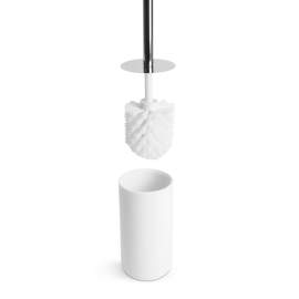 Perie de toaletă + suport - alb mat/argintiu
