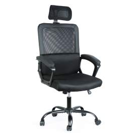 Scaun de birou ergonomic cu tetieră și brațe fixe, negru, 48 x 75 / 48 x 50 cm