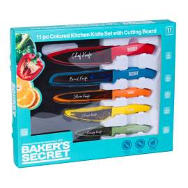 Set 5 cuțite de bucătărie colorate cu placă de tăiat Baker's Secret