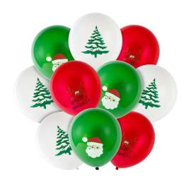 Set baloane de Crăciun – roșu, alb, verde – cu motive festive – 10 bucăți / pachet