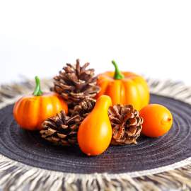 Set decorațiuni de toamnă – dovleci și conuri de pin, 9 piese, 5–7 cm
