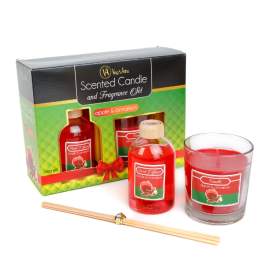 Set lumânare parfumată și odorizant cu bețe - măr & scorțișoară - 120 g + 100 ml