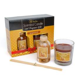 Set lumânare parfumată și odorizant cu bețe - turtă dulce - 120 g + 100 ml