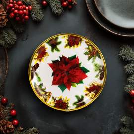 Tavă decorativă din plastic – model floare de poinsettia – 22 cm