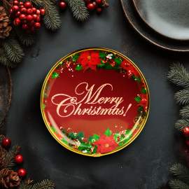 Tavă decorativă din plastic – model „Merry Christmas” – 22 cm