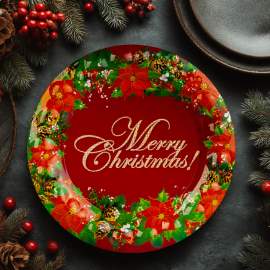 Tavă decorativă din plastic – model „Merry Christmas” – 37,5 cm