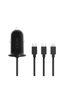 MNC - Adaptor 3 în 1 pentru bricheta auto + USB - negru