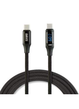 Cablu de date Type-C / Type-C, cu afișaj putere, 1 m, 3A, 60W, negru