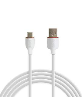 Cablu de date Type-C / USB-A, 1 m, 2,4A, 12W, alb, cu înveliș siliconic