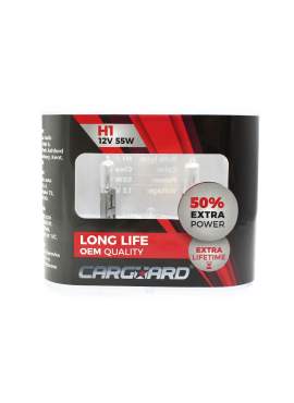 Set de 2 becuri Halogen H1, 55W, +50% Intensitate - LONG LIFE - CARGUARD