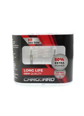 Set de 2 becuri Halogen 24V -  H1, 70W, +50% Intensitate - LONG LIFE - CARGUARD