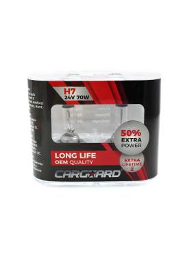 Set de 2 becuri Halogen 24V -  H7, 70W, +50% Intensitate - LONG LIFE - CARGUARD
