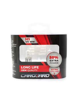 Set de 2 becuri Halogen H3, 55W +50% Intensitate - LONG LIFE - CARGUARD