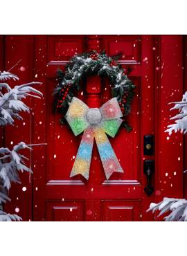 Decor fundiță LED cu lumini - argintiu - 11 LED-uri colorate - 40 x 30 cm