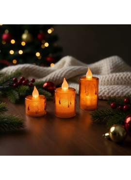 Decor Luminos Crăciun - Set Lumânări LED - Alb Cald - Plastic - 3 Bucăți/Set