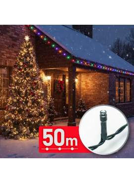 Decor Luminos Crăciun - Șir Lumini LED - 50 m - Multicolor - 1000 LED - 220-240V - 9W - Cablu Verde