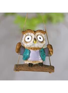 Decor solar suspendat - bufniță - 2 LED albe - 10 x 6 x 28 cm