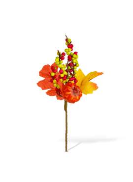 Decorațiune de toamnă – dovleac, frunze și bobițe – 24 cm – set 2 bucăți