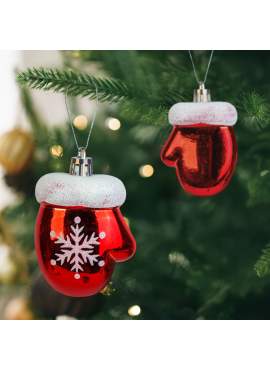 Decorațiune festivă – mănuși roșii cu fulg de zăpadă – 7,2 x 5 cm – set 2 bucăți