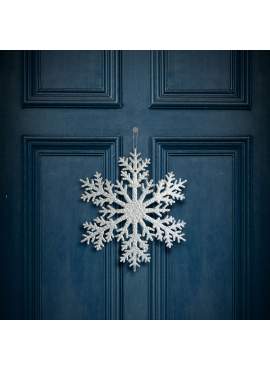 Decorațiune tip fulg de gheață – glitter argintiu – suspendabilă – 31 cm