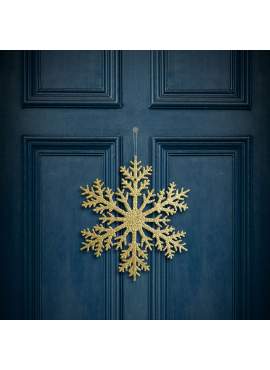 Decorațiune tip fulg de gheață – glitter auriu – suspendabilă – 31 cm
