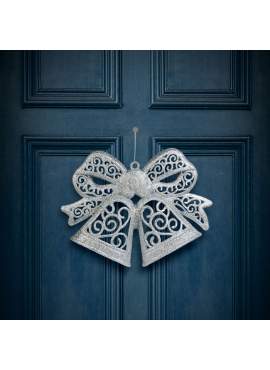 Decorațiune tip fundă – suspendabilă – argintie – 35 cm